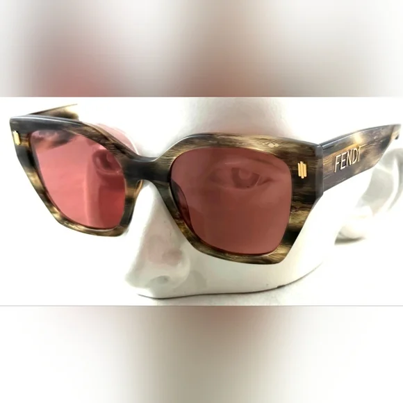 NEW AUTH FENDI FE40070I Havana Pattern Brown Pink lens Square sunglasses